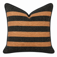 Tobacco Weave Cushion 50x50cm featuring handwoven cotton with rich tobacco and charcoal horizontal stripes finished with tailored black piping.