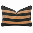 Tobacco Weave Lumbar Cushion 30x50cm featuring handwoven cotton with warm tobacco and charcoal horizontal stripes finished with black piping.