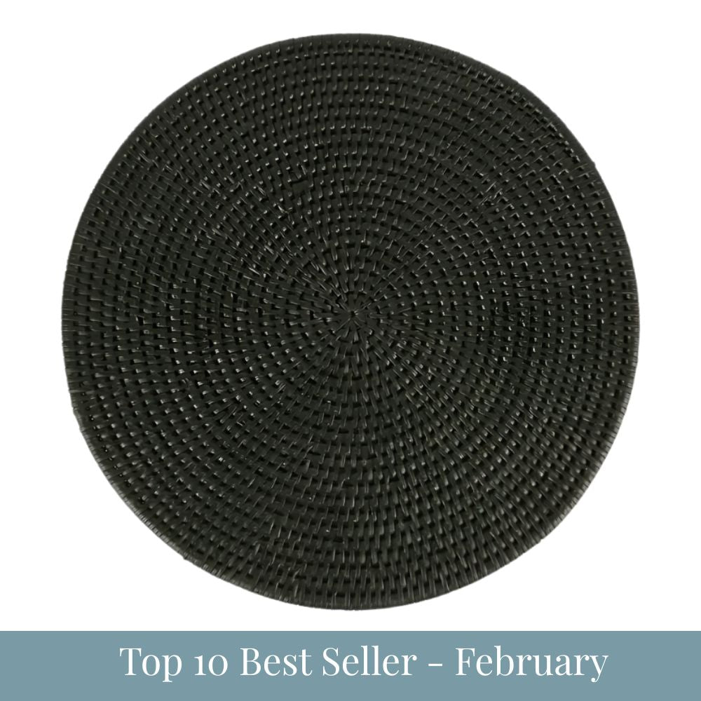Paume Rattan Round Placemat Black