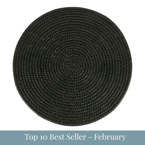 Paume Rattan Round Placemat Black