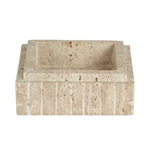 Trey Travertine Trinket Box – handcrafted sandstone storage box with carved detailing, ideal for jewellery, keys, or display styling.