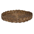 Twill Rattan Tray Brown round handwoven rattan tray with decorative braided edge