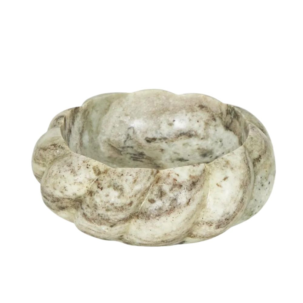 Small Twist Marble Bowl – hand-carved multi-colour marble with twisted design, 15cm decorative bowl for jewellery, keys, or display.