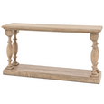 Angled view of the Vancouver console table showcasing its natural timber finish, turned legs and spacious lower shelf.