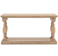Vancouver natural timber console table with elegant turned legs and lower display shelf.