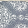 Close-up of Vintage Paisley Bedspread showing the detailed grey and white paisley, floral and ornamental medallion pattern.