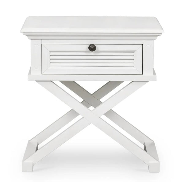 West Beach Cross Leg Hamptons Side Table W/Drawer White