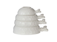Wildflower & Hive white bee measuring cup set stacked together with honeycomb texture detail