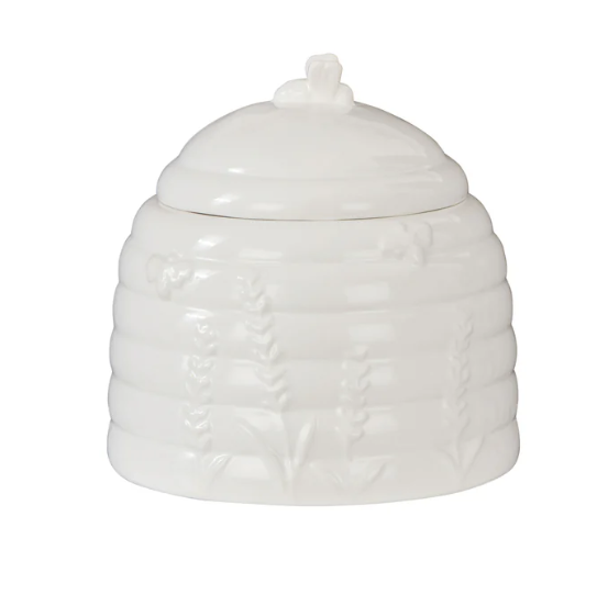 Wildflower & Hive white honeycomb storage jar with lid and embossed bee detailing