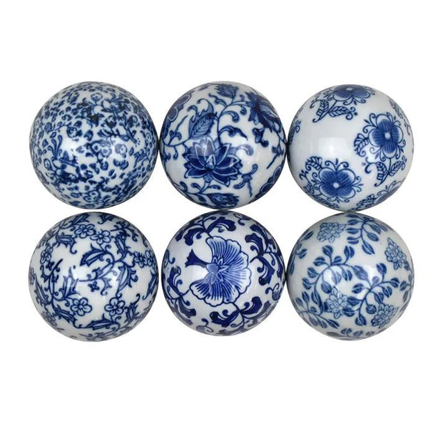 Willow Blue & White Ceramic Decor Balls – Set of 6 (7.5cm)