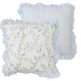 Willow Garden cushion reverse showing blue and white striped back design with ruffle trim
