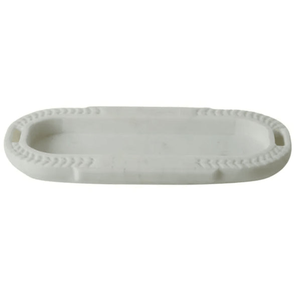 Zara Marble Tray White natural stone decorative tray with etched border
