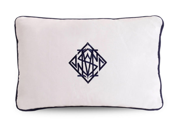 Diamond Monogram White Lumbar Cushion