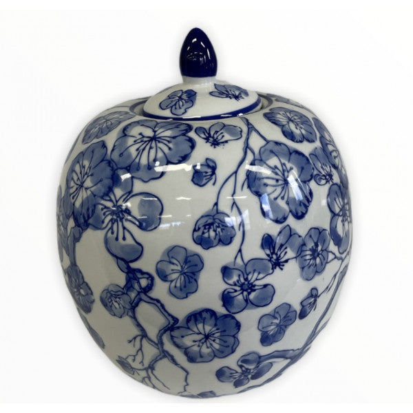 Blue & White Floral Pumpkin Jar 21cm