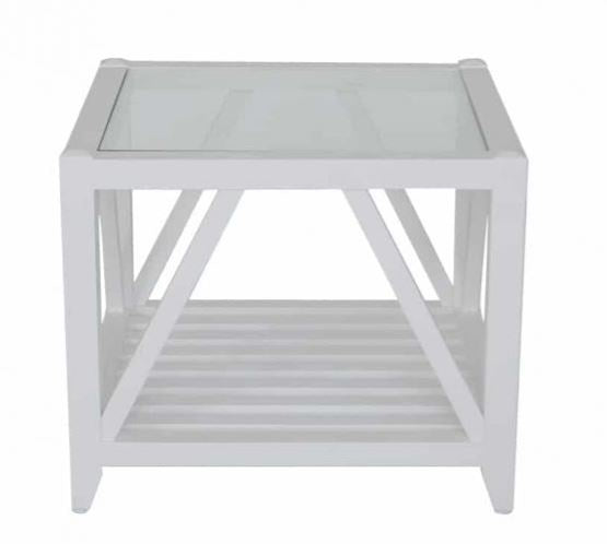 Benedict Glass Top Side Table White
