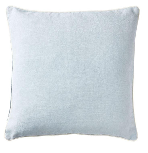 Sky blue 50cm cushion with white piping in heavy cotton canvas