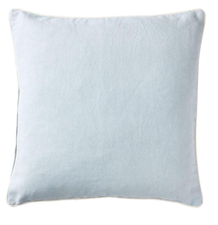 Sky blue 50cm cushion with white piping in heavy cotton canvas