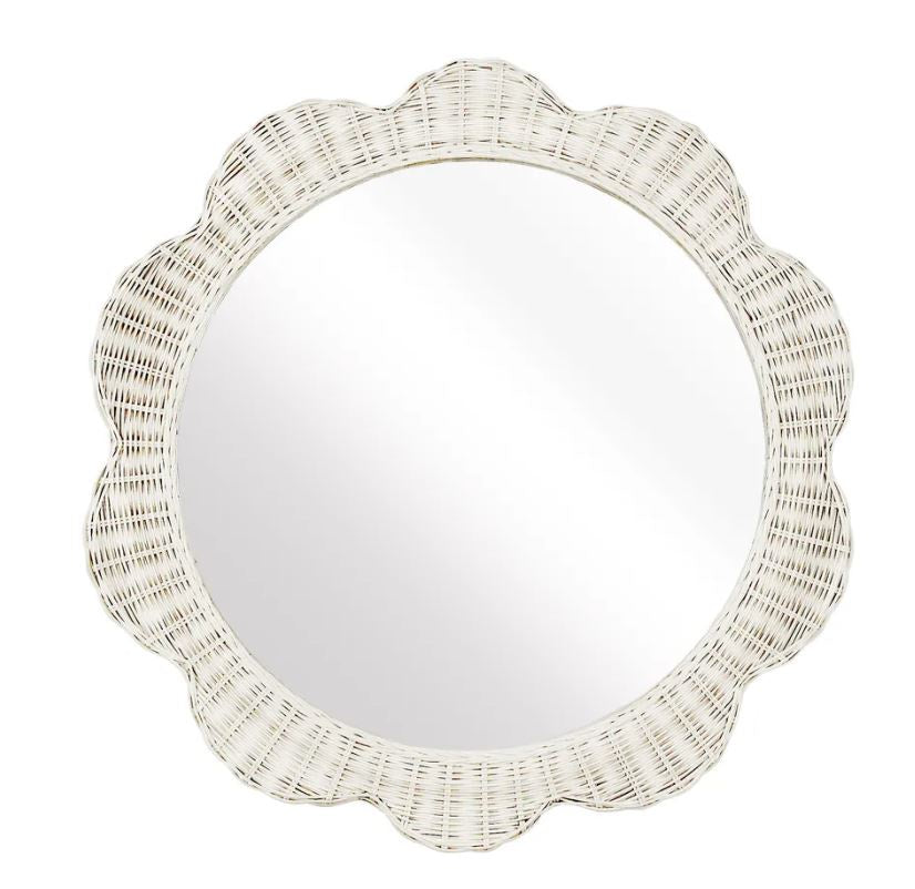 Bella Rattan Scallop Mirror White