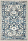 Rectangular Bridgeport Blue rug with classic distressed blue and ivory pattern, shown on a white background