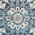 Round blue and ivory rug with classic distressed pattern, Bridgeport Blue Rug Round close up photo of centre detail