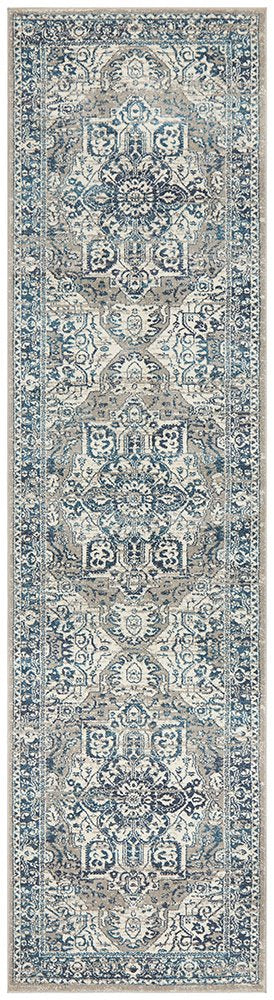 Bridgeport Blue runner with classic distressed blue and ivory pattern, shown on a white background