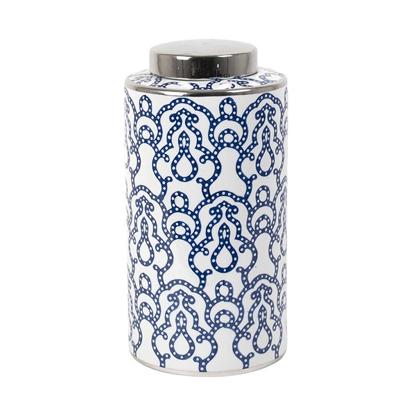 Templar Blue and White and Silver Ginger Jar Large