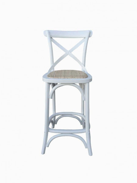 White Barstool with Rattan  Seat