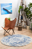 Isla White/Navy Round Rug