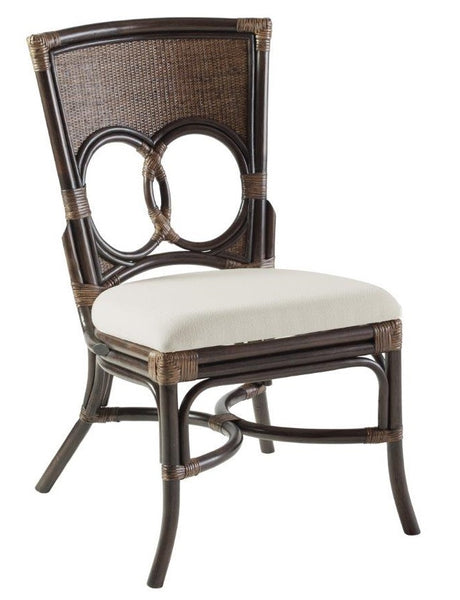 Fullerton Dining Chair in antique brown rattan with off-white seat cushion
