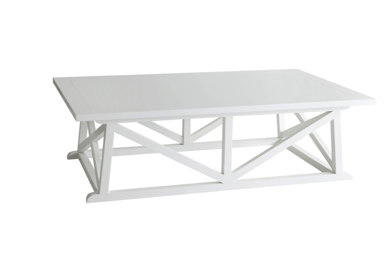 Harbourside coffee table in white painted timber with cross frame base on white background