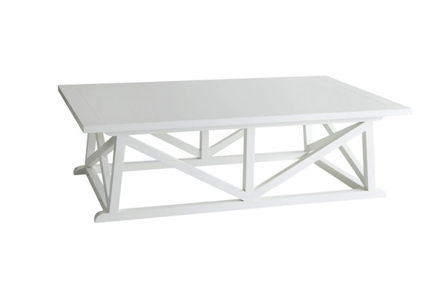 Harbourside coffee table in white painted timber with cross frame base on white background