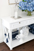 Haven Console 3 Drawer White with shaker-style design and lower shelf.