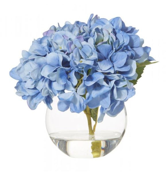 Hydrangea in Sphere Vase Blue 25cm