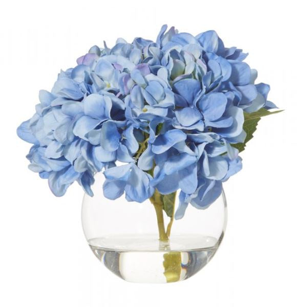 Hydrangea in Sphere Vase Blue 25cm