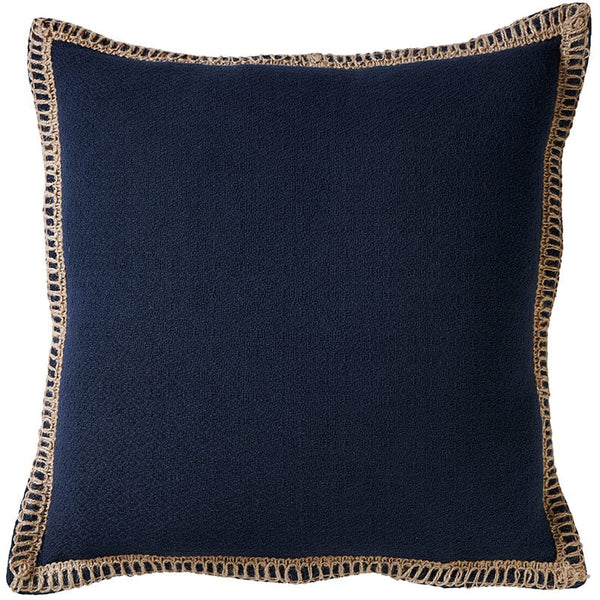 Navy cotton cushion with rope trim edging 50cm