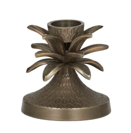 Palm bronze metal candleholder with layered palm-leaf design