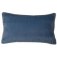 Rodeo Ocean Rectangle Cushion in dusky vintage blue velvet with white piping, styled on coastal Hamptons bed setting"