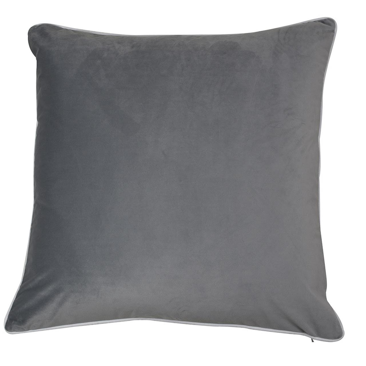 Rodeo silver velvet cushion cover with white piping detail