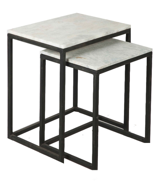 Nesting Stone Side Tables With Black Base Natural Stone/Black S/2