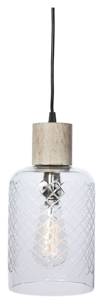 Sorrento Etched Tubular Cut Glass and Wood Pendant