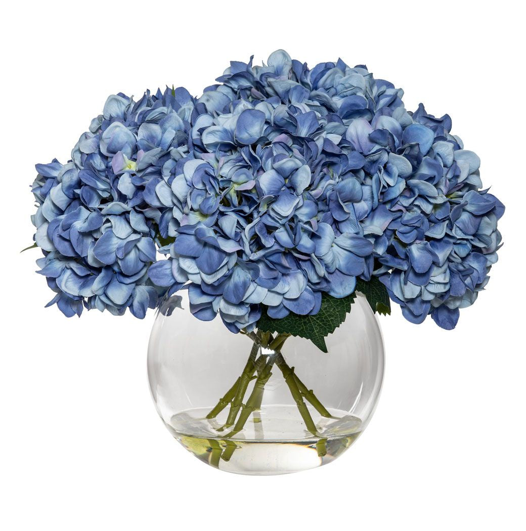 Hydrangea in Phoebe Sphere Vase Blue