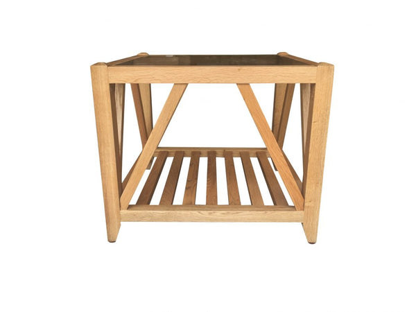 Benedict Glass Top Side Table Natural Oak