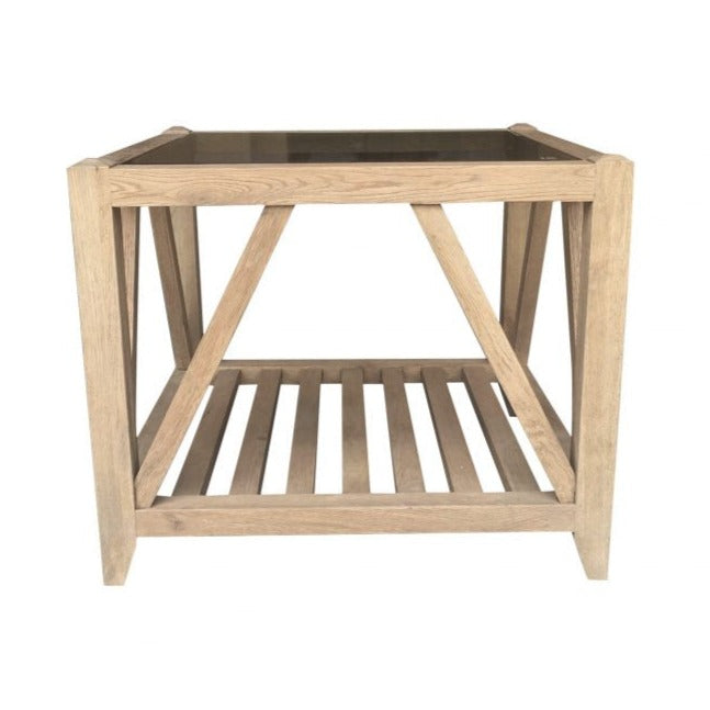 Benedict Glass Top Side Table Weathered Oak