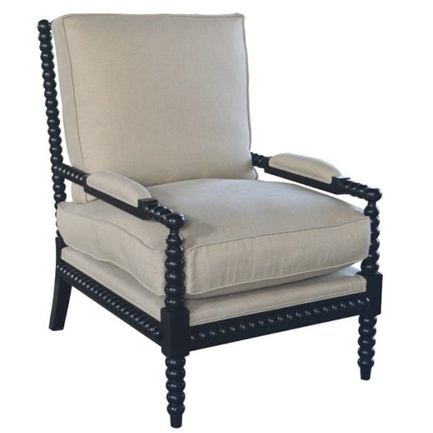 Bobbin Linen Armchair Black Oak