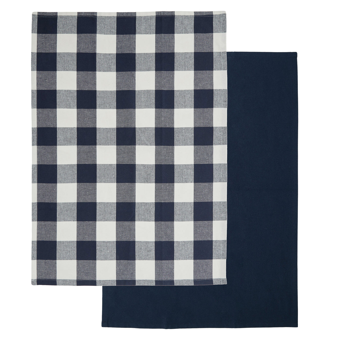 Navy Check & Plain Tea Towel Set/2