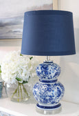 Blue & White Gourd Lamp with Navy Shade