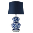 Blue & White Gourd Lamp with Navy Shade