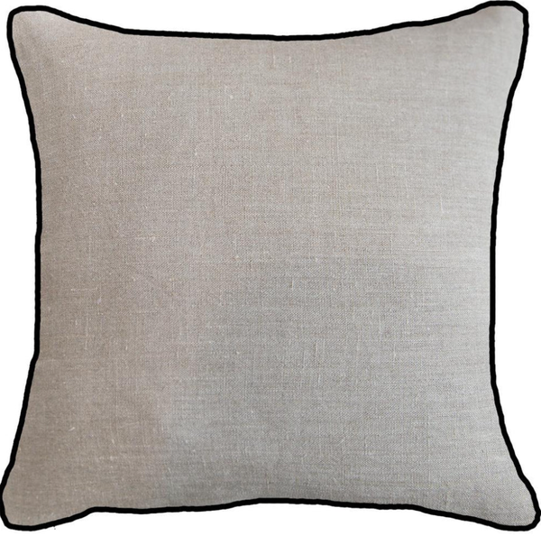 Linen Piped Lounge Cushion Natural/Black Piping 55cm