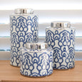 Templar Blue and White and Silver Ginger Jar Large