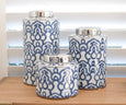 Templar Blue and White and Silver Ginger Jar Large